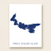 Map of Prince Edward Island in blue on a white background