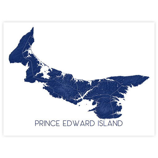 Map of Prince Edward Island in navy blue on a white background