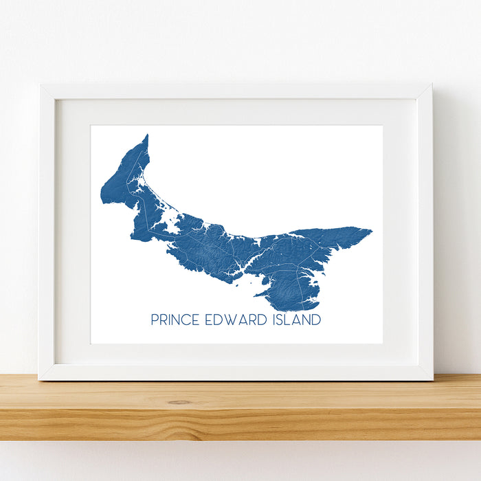 Framed map of Prince Edward Island on a white background
