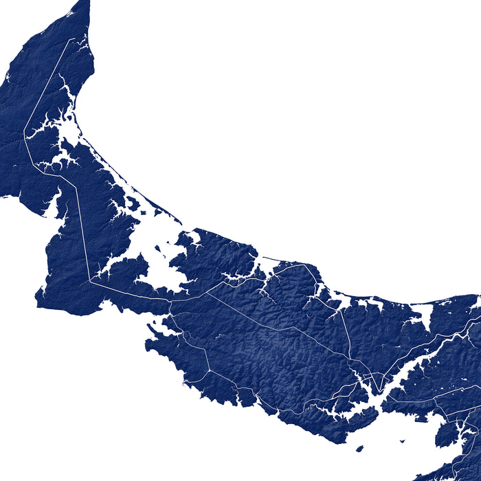 Topographic map of a region with blue color scheme