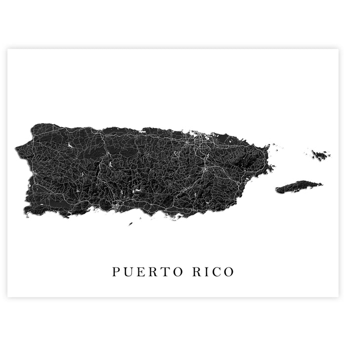 Map of Puerto Rico with black lines on a white background
