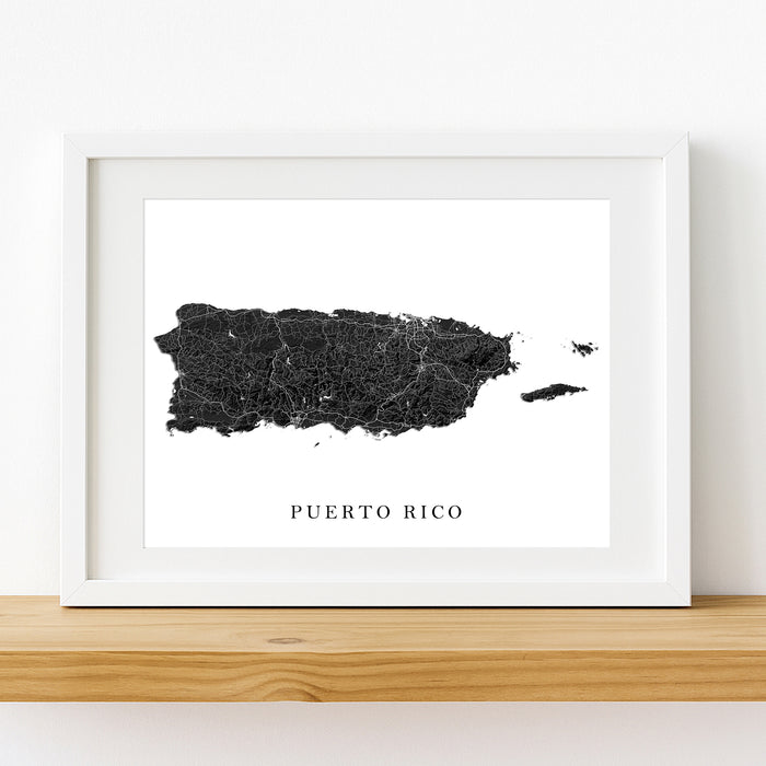 Framed map of Puerto Rico on a white background