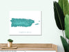 Puerto Rico island map print with a turquoise landscape design by Maps As Art.