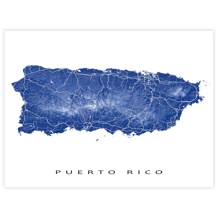 Map of Puerto Rico in blue on a white background