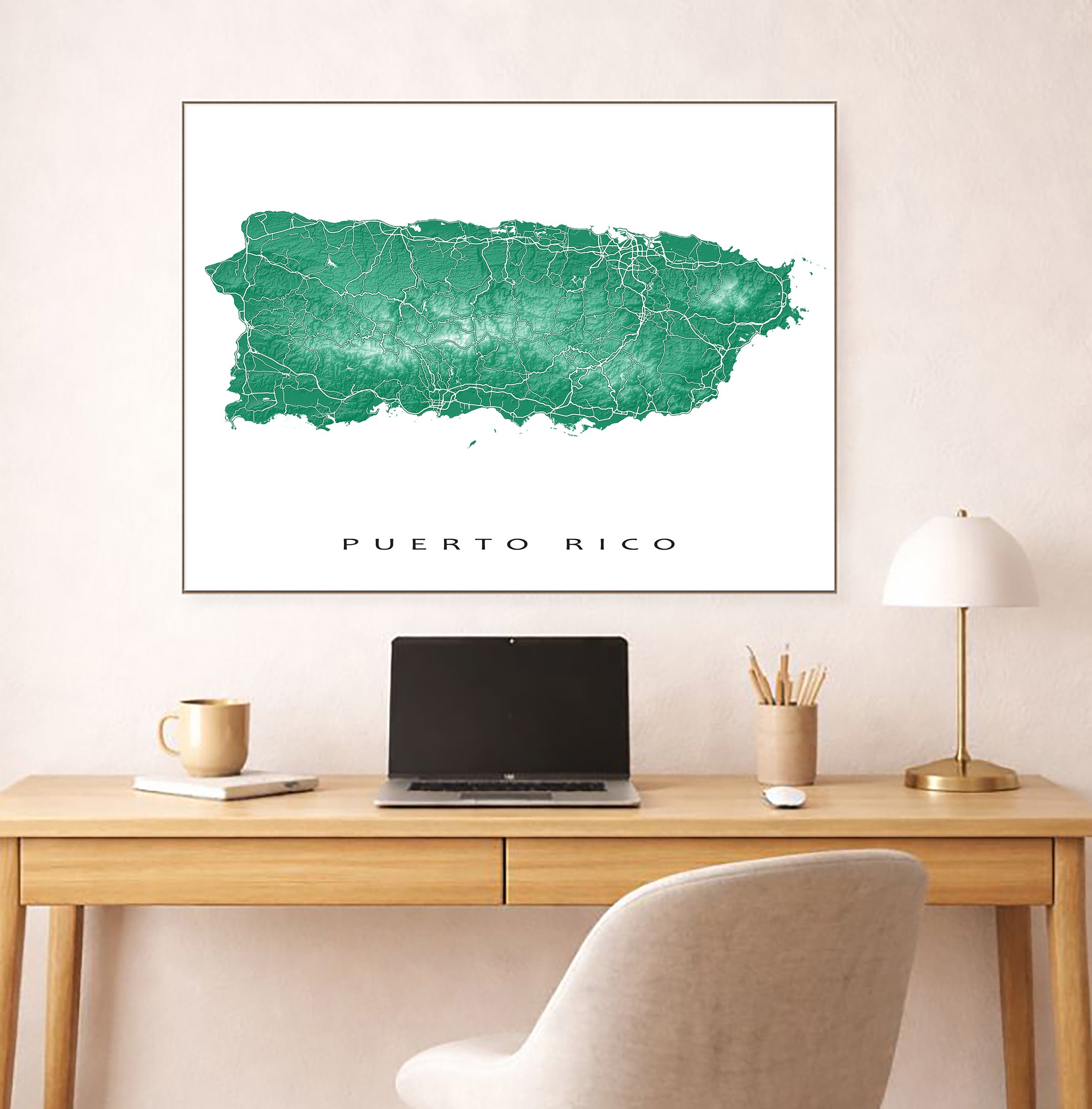 Puerto Rico Wall Art Map Print: Topographic Caribbean Island Road Maps ...