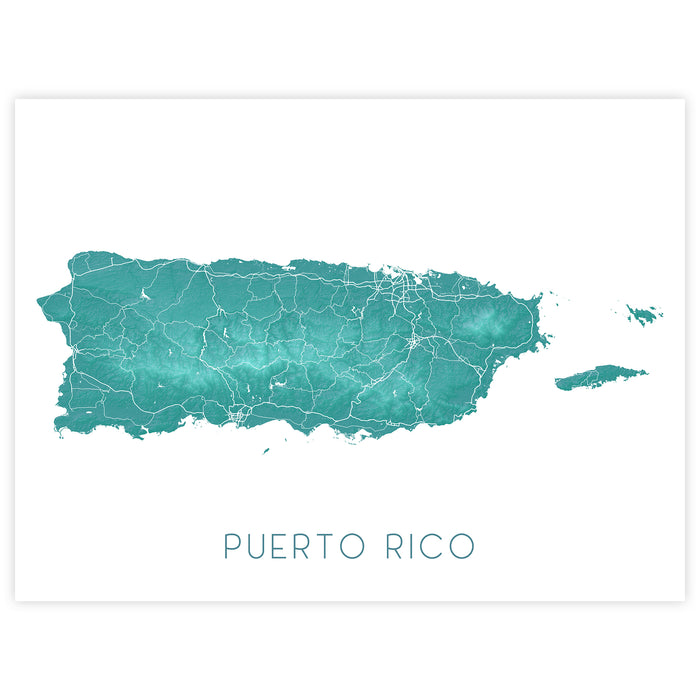 Map of Puerto Rico in teal color on a white background