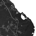 Black and white map of a coastal area with roads and water bodies.