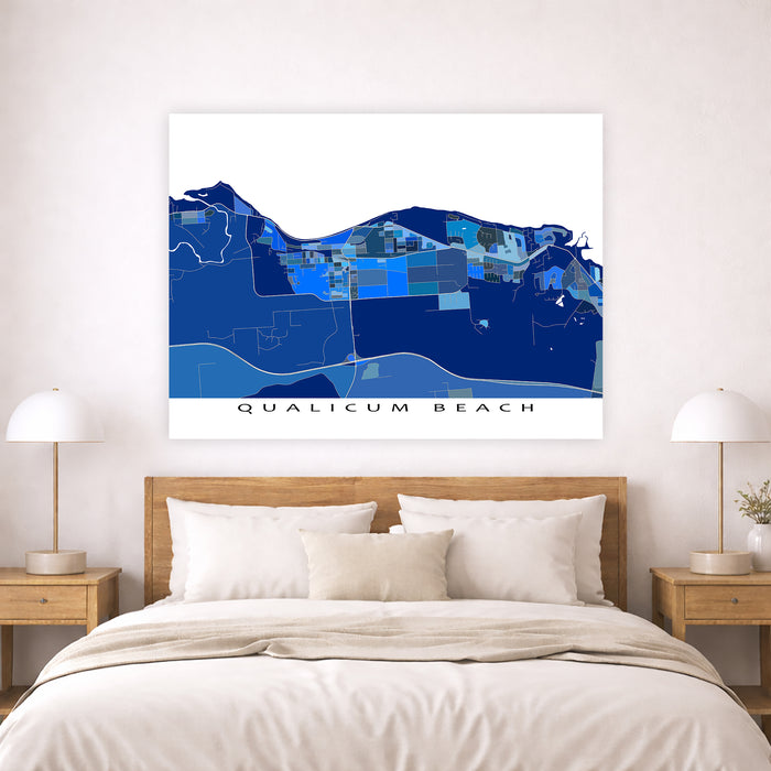 Qualicum Beach Map Print: Blue Geometric Vancouver Island BC Wall Art Poster