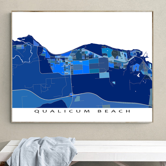 Qualicum Beach Map Print: Blue Geometric Vancouver Island BC Wall Art Poster