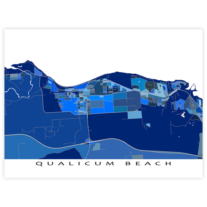 Qualicum Beach Map Print: Blue Geometric Vancouver Island BC Wall Art Poster