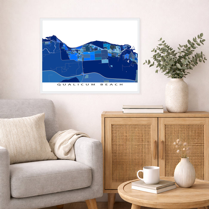 Qualicum Beach Map Print: Blue Geometric Vancouver Island BC Wall Art Poster