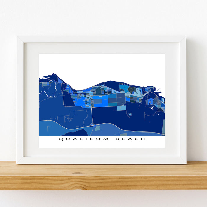 Qualicum Beach Map Print: Blue Geometric Vancouver Island BC Wall Art Poster