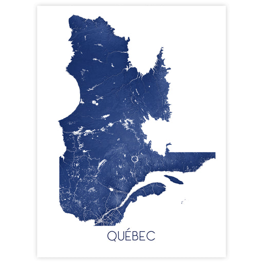 Map of Quebec in blue on a white background