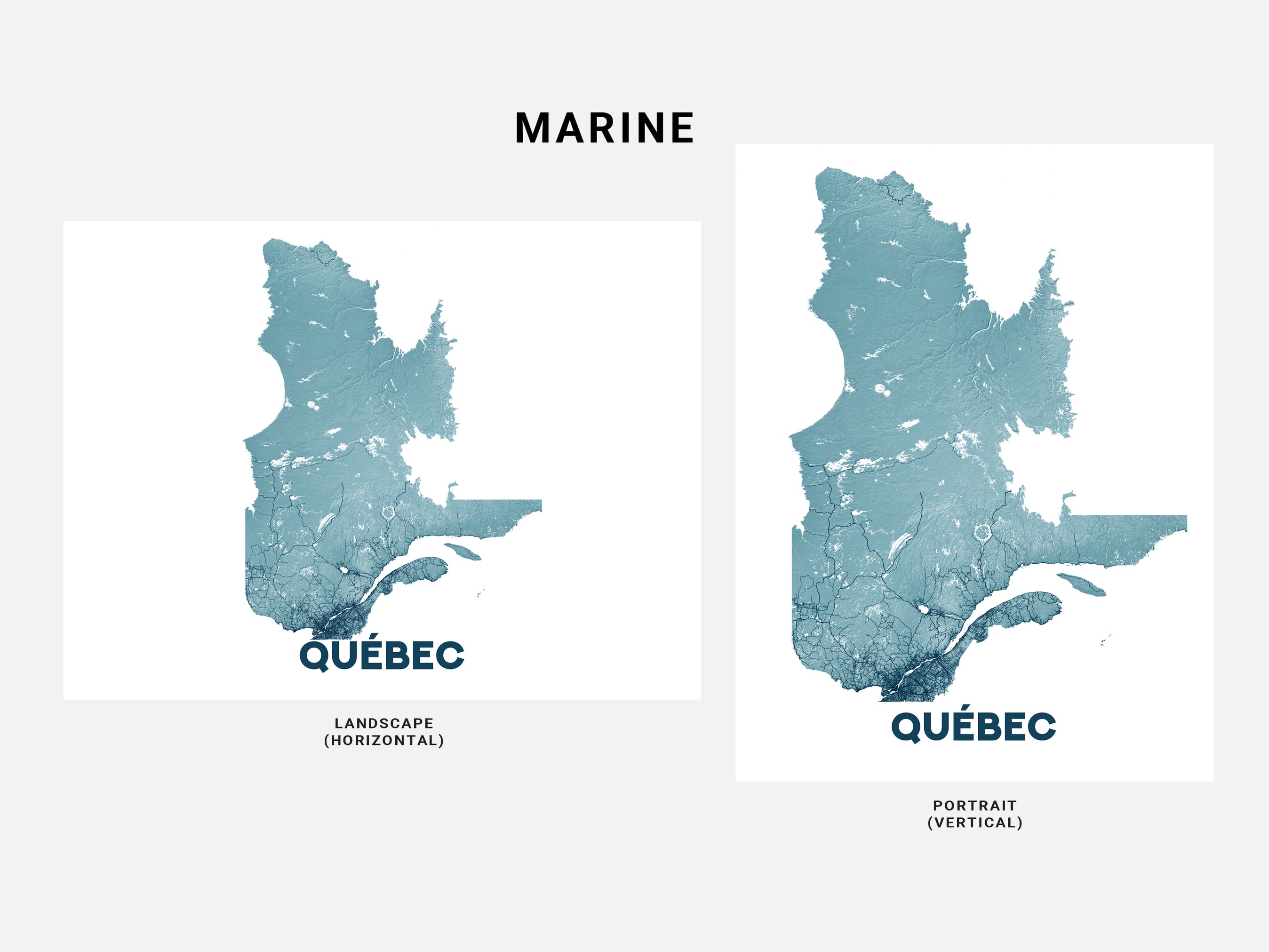 Quebec Map Wall Art Print Poster, Landscape Topographic Maps, Canada P ...