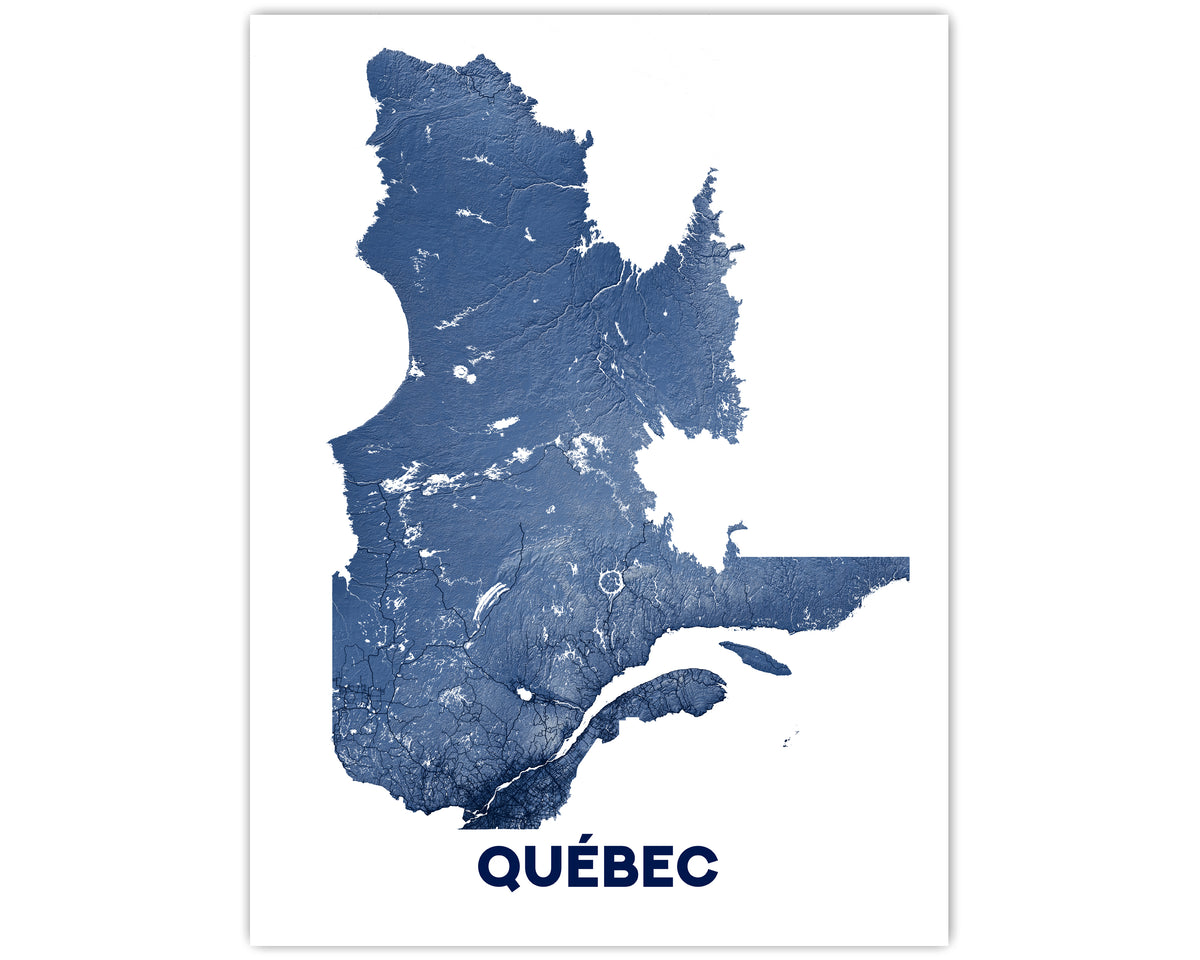 Quebec Map Wall Art Print Poster, Landscape Topographic Maps, Canada P ...