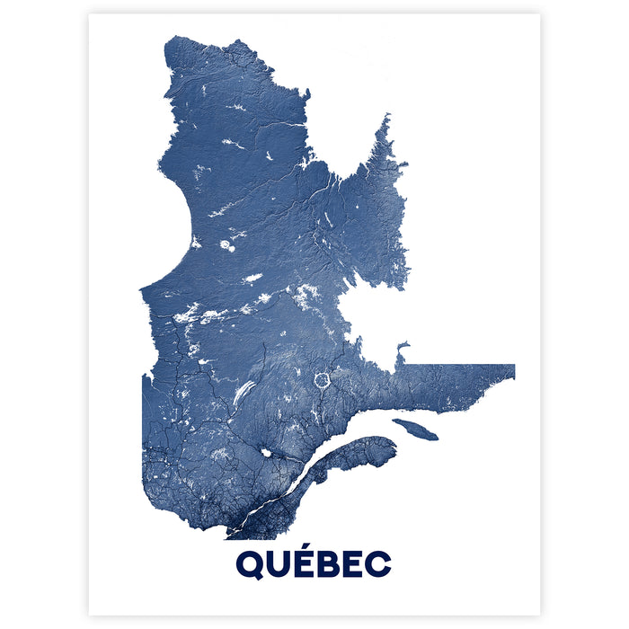 Quebec Map Wall Art Print: Landscape Topographic Poster, Canada Province, Montreal