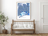 Queens, New York City map art print in blue shapes designed by Maps As Art.
