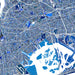 Map of a city with blue and gray color scheme