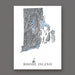 Topographic map of Rhode Island on a white background with 'Rhode Island' text at the bottom.