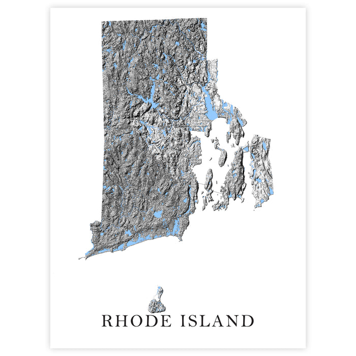 Topographic map of Rhode Island with gray color scheme