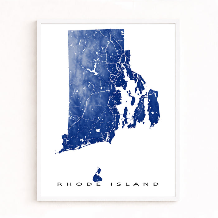 Map of Rhode Island in blue on a white background