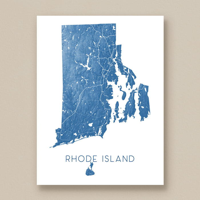 Map of Rhode Island in blue on a white background