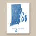 Map of Rhode Island in blue on a white background