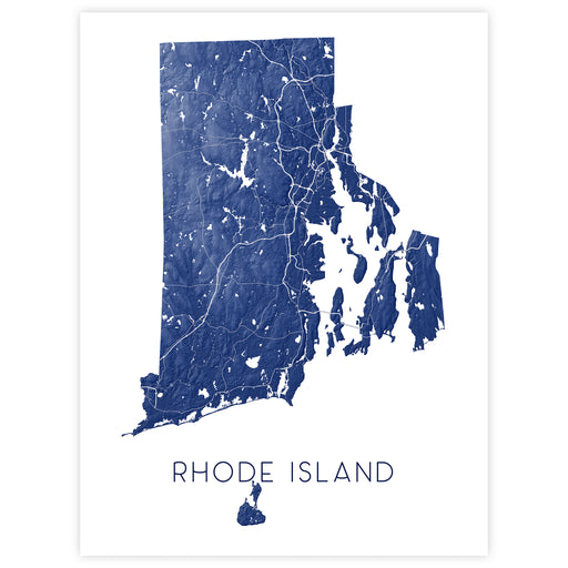 Map of Rhode Island in blue on a white background