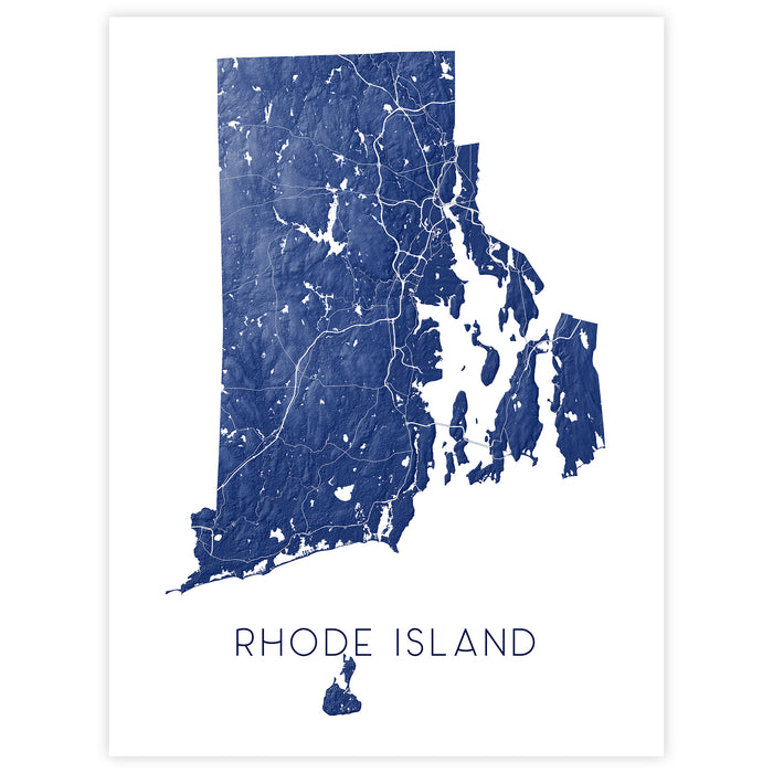 Map of Rhode Island in blue on a white background