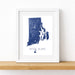 Framed map of Rhode Island on a white background
