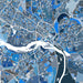 Map of a city with blue and gray color coding