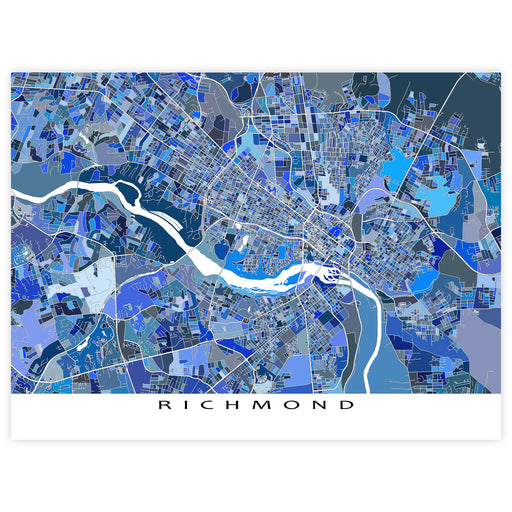 Map of Richmond in blue tones on a white background