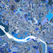 Colorful map of a city layout with roads and boundaries.