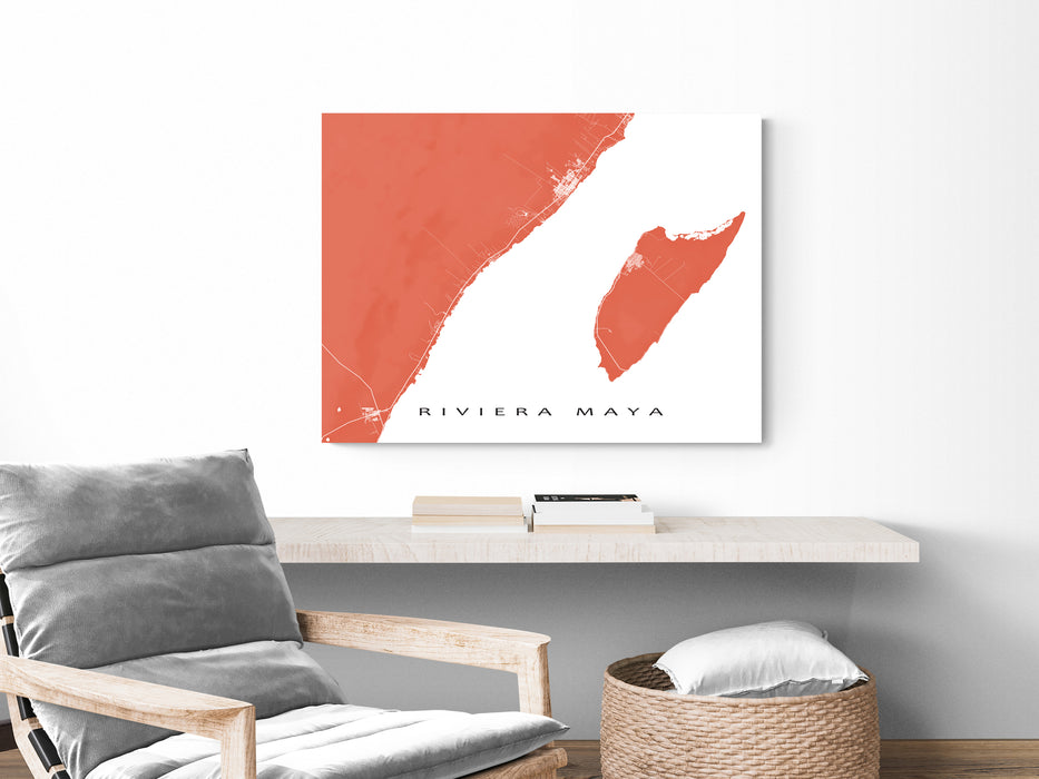 Riviera Maya, Mexico map print with natural landscape and main roads designed by Maps As Art.
