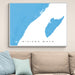 Map of Riviera Maya on a wall above a beige sofa with light blue pillows.