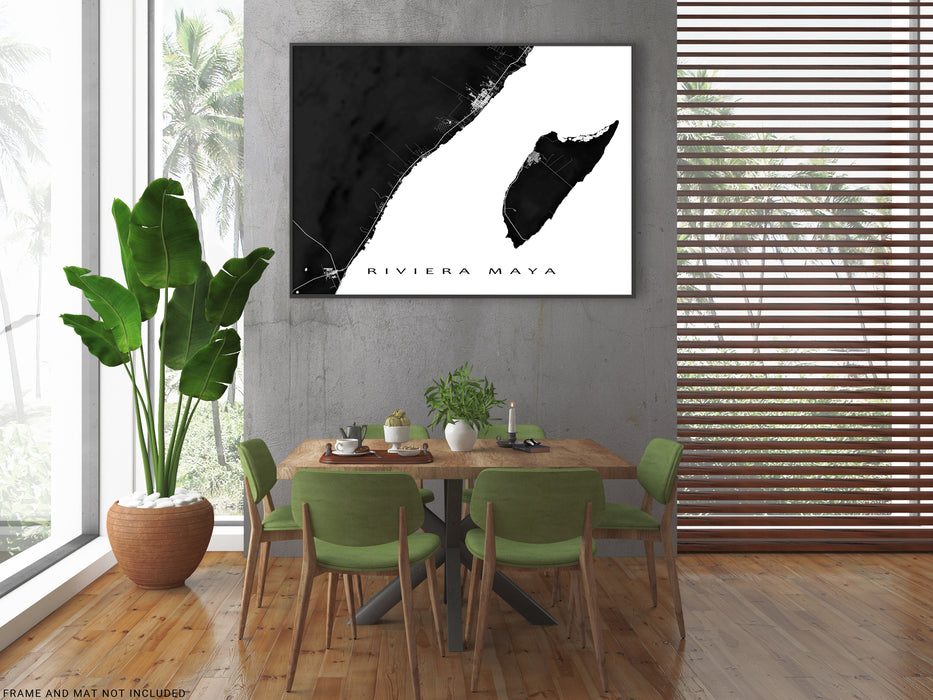 Riviera Maya, Mexico map print with natural landscape and main roads designed by Maps As Art.