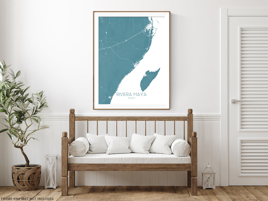Riviera Maya map print in Turquoise by Maps As Art.