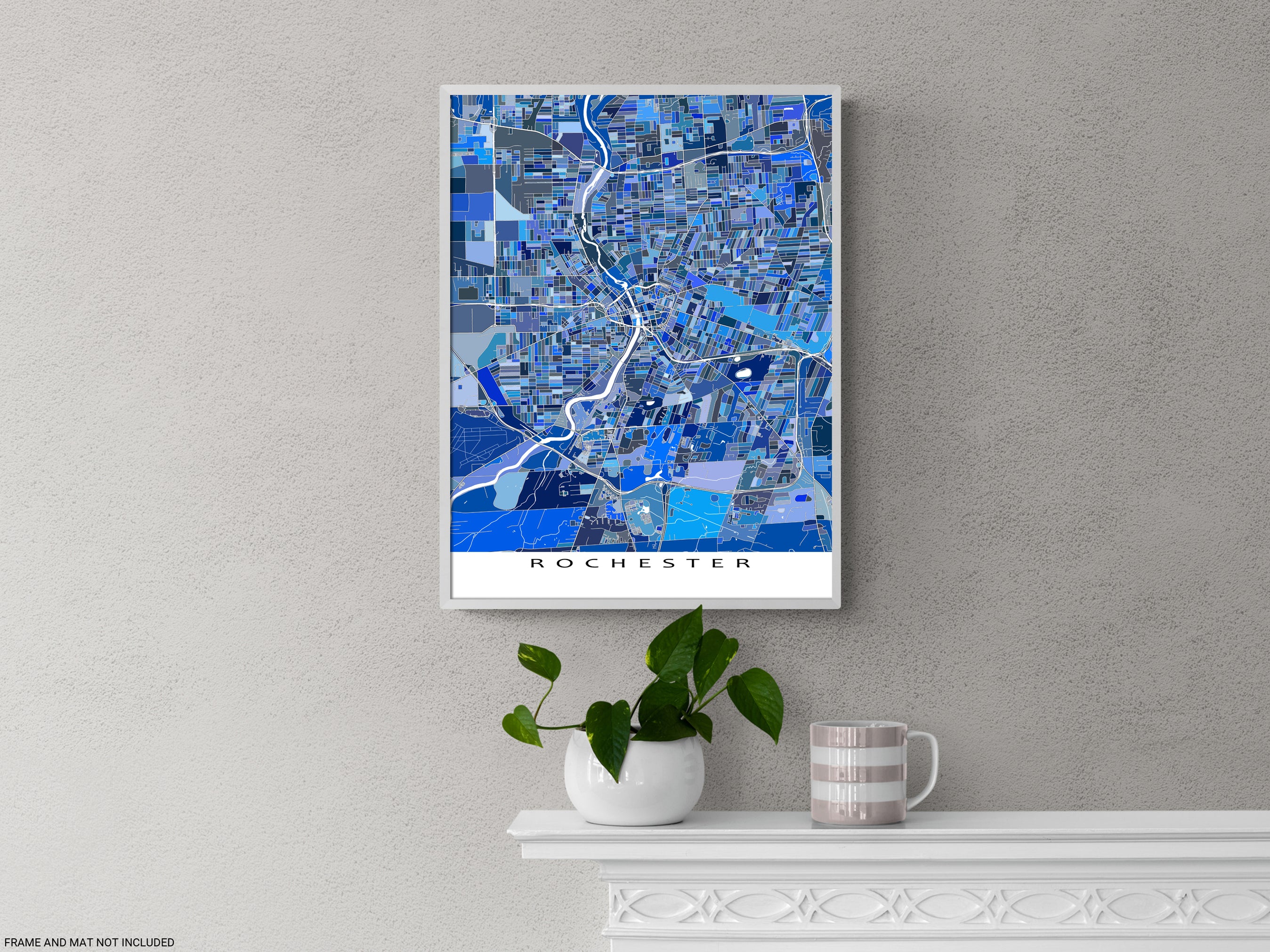 Rochester NY City Map Wall Art Print Poster, Blue Geometric Rochester ...