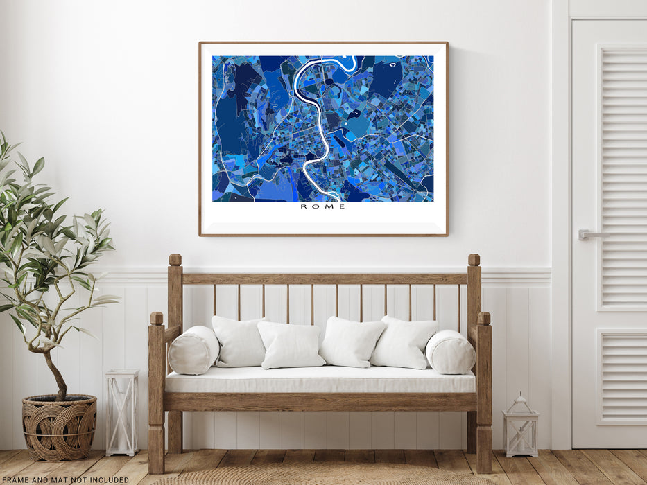 Rome Italy city map print with a blue geometric design by Maps As Art.