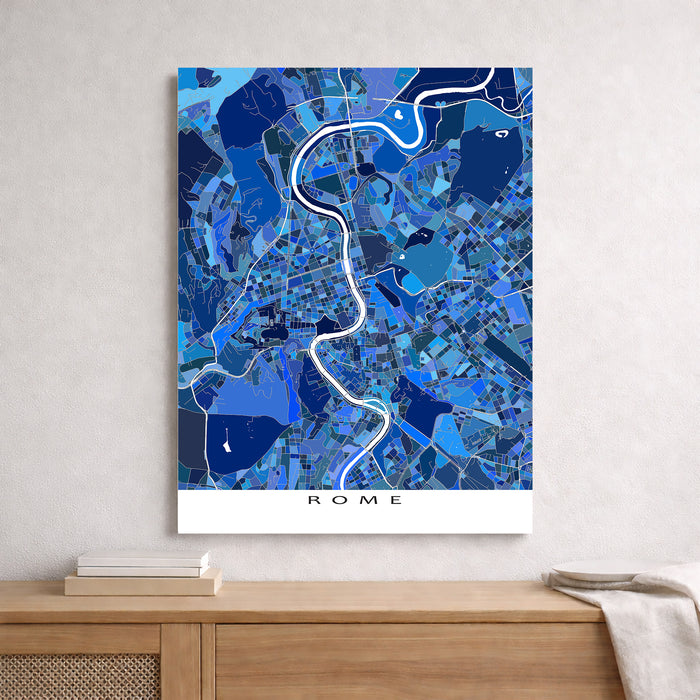 Rome Italy Map Print: Blue Geometric City Street Wall Art Poster with Vatican City