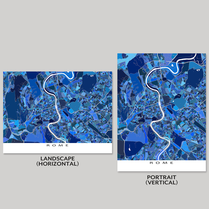 Rome Italy Map Print: Blue Geometric City Street Wall Art Poster with Vatican City