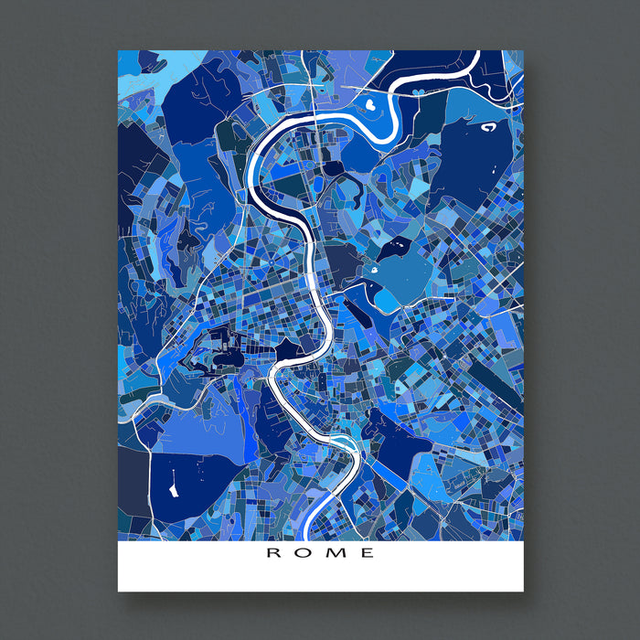 Rome Italy Map Print: Blue Geometric City Street Wall Art Poster with Vatican City