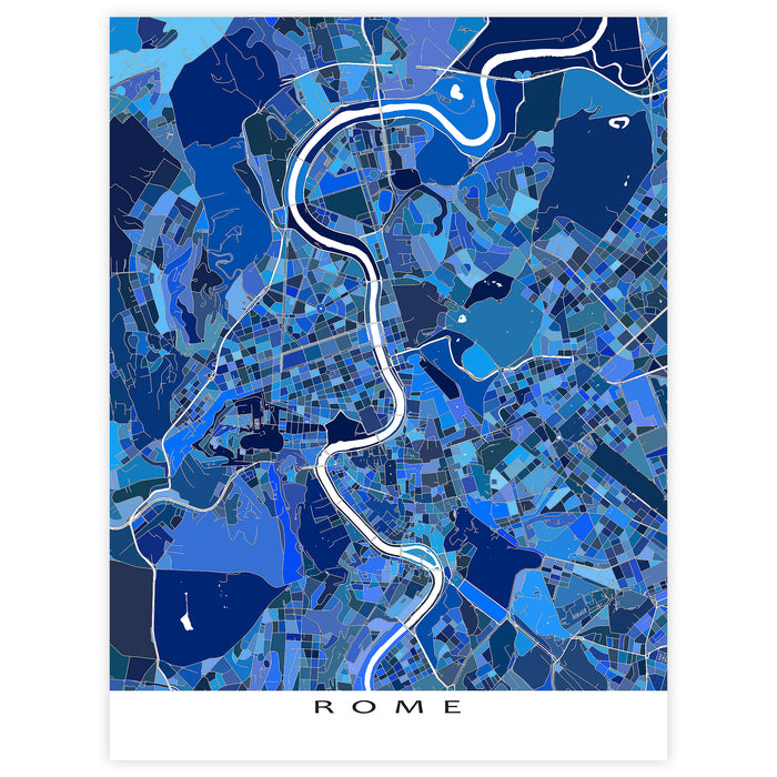 Rome Italy Map Print: Blue Geometric City Street Wall Art Poster with Vatican City