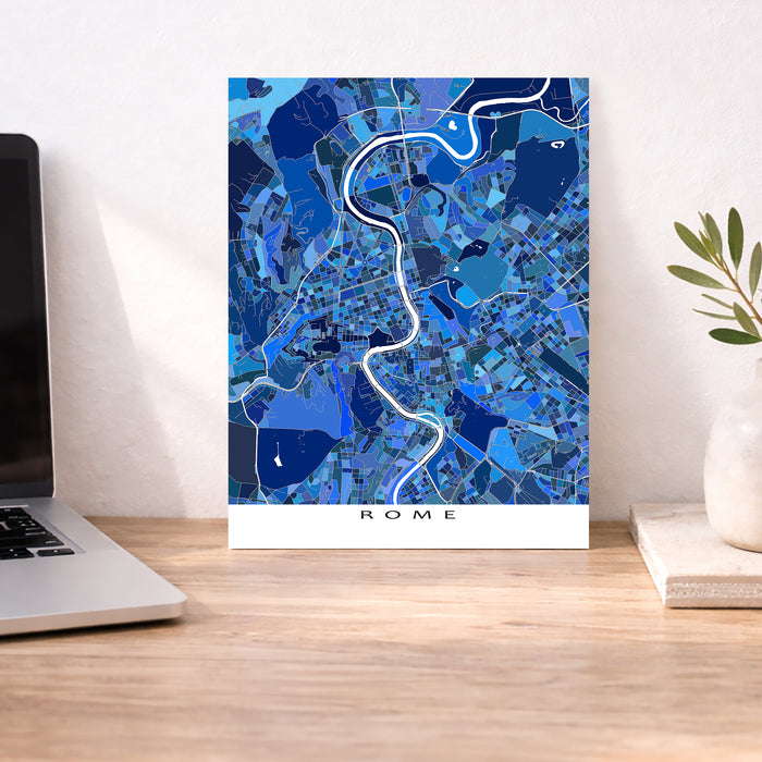 Rome Italy Map Print: Blue Geometric City Street Wall Art Poster with Vatican City