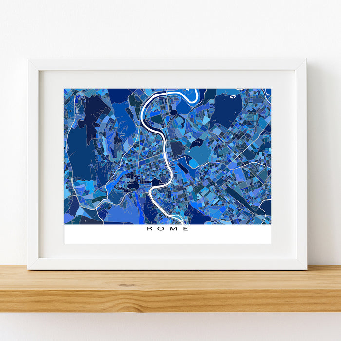 Rome Italy Map Print: Blue Geometric City Street Wall Art Poster with Vatican City