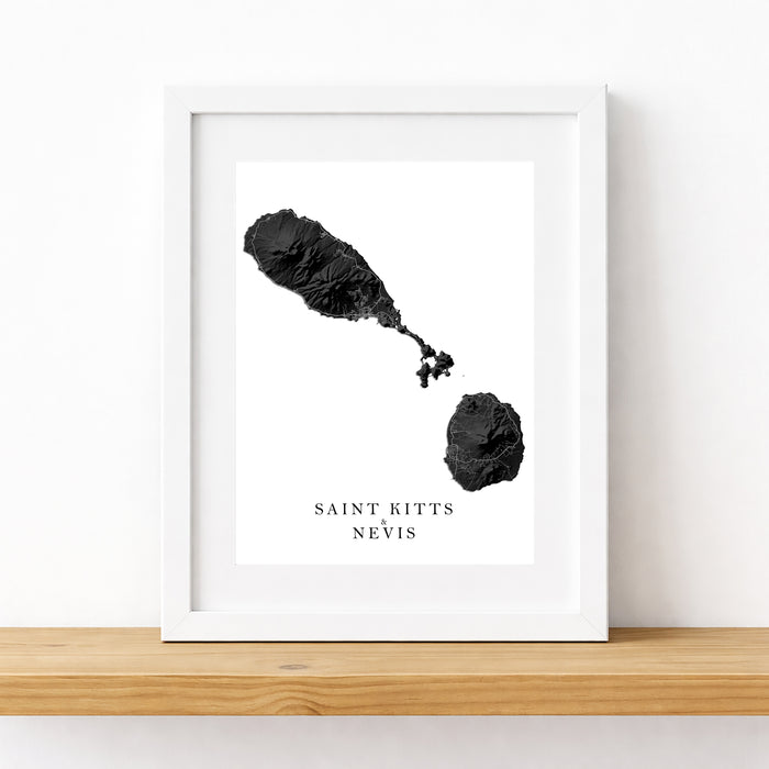 Framed map print of Saint Kitts and Nevis on a white background