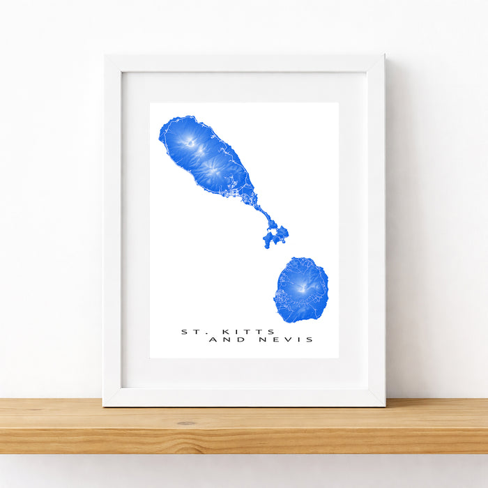 Framed map of St. Kitts and Nevis on a white background