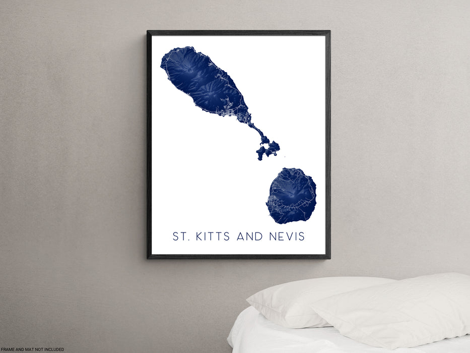 St. Kitts and Nevis map art print by Maps As Art.