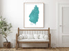 Saint Lucia island map print with a turquoise topographic design by Maps As Art.