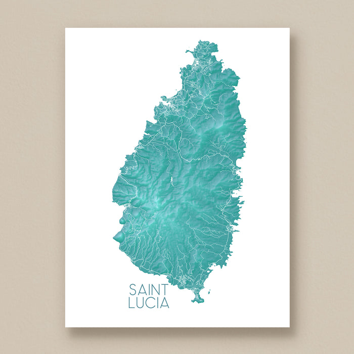 Map of Saint Lucia in teal color on a white background